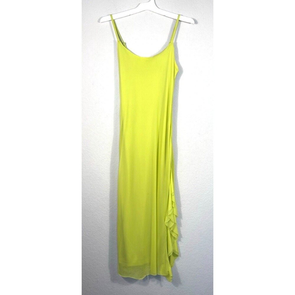Blashe Neon Lime Green Ruffle Side Midi Dress  Size Medium Spaghetti Strap